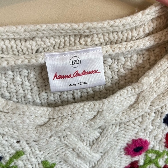 Hanna Andersson Knit Sweater Dress - Cream/Floral Detail - Size 6-7 Girls - GUC - Picture 5 of 5